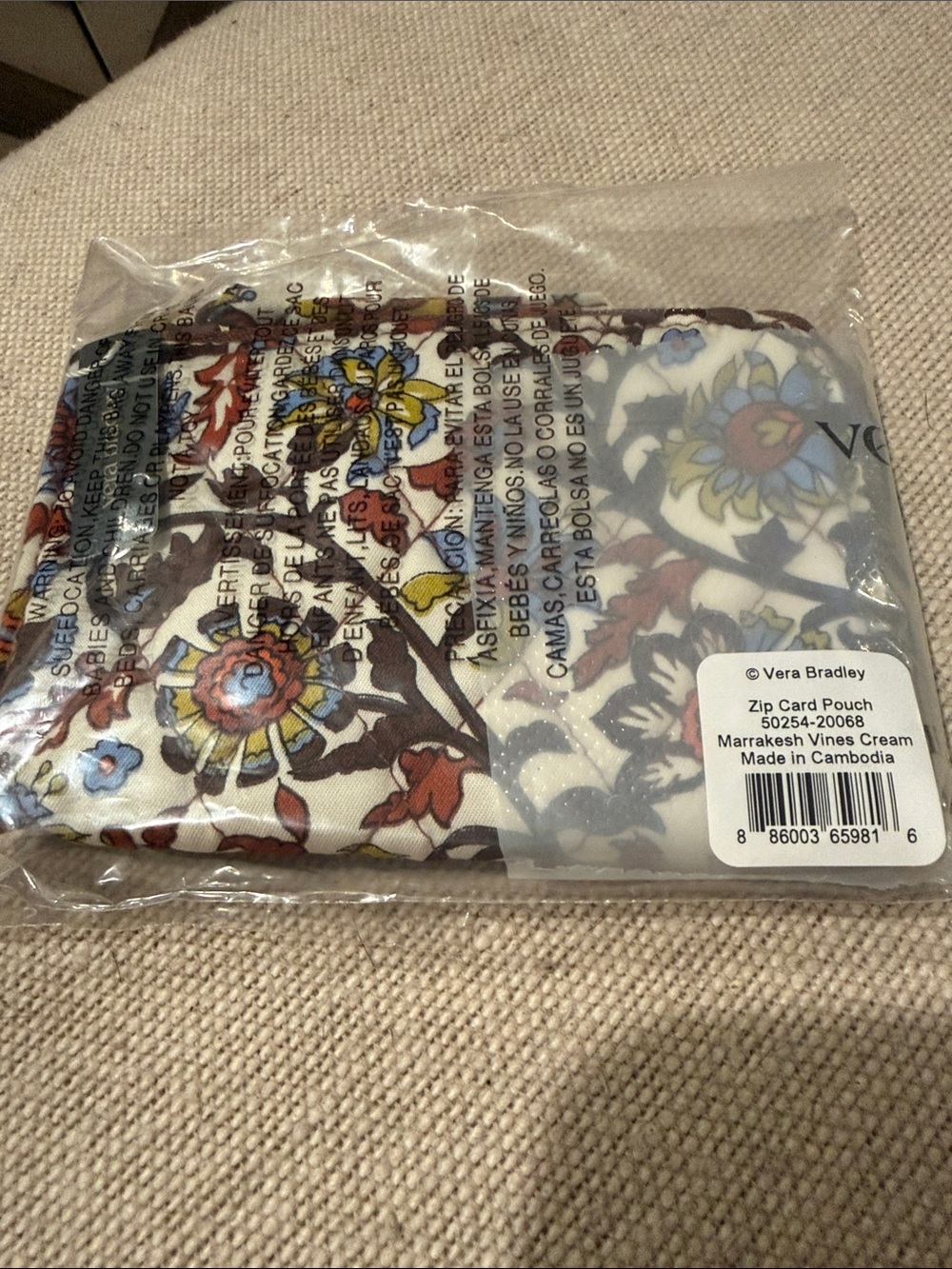 Vera Bradley Zip Card Pouch In Marrakesh Vines Cream/NWT - Picture 4 of 8